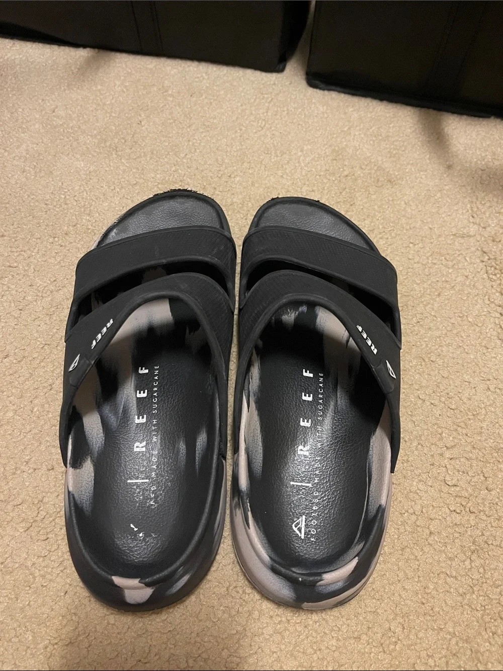 Reef Black Slide Sandals with Tie-Dye Footbed